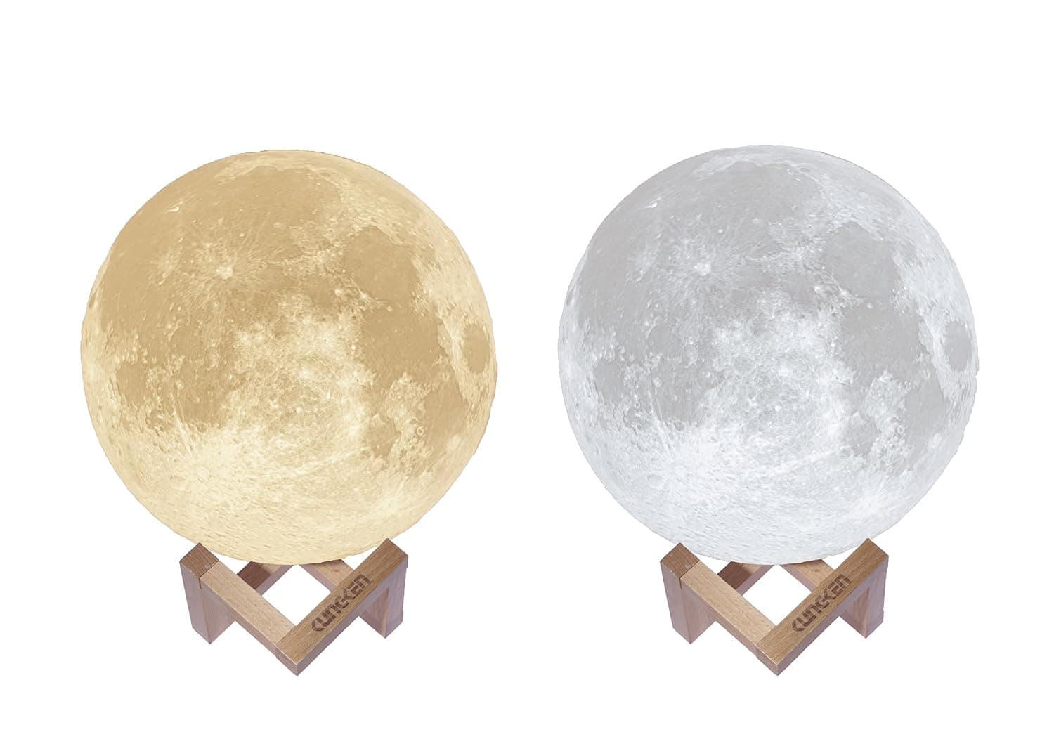 KUNGKEN Rechargeable 3D Printing Moon Lamp Premium Touch Control Luna Night Light Dimmable 2 Colors LED Mood Lamp with Magnetic Wooden Mount 8.67IN