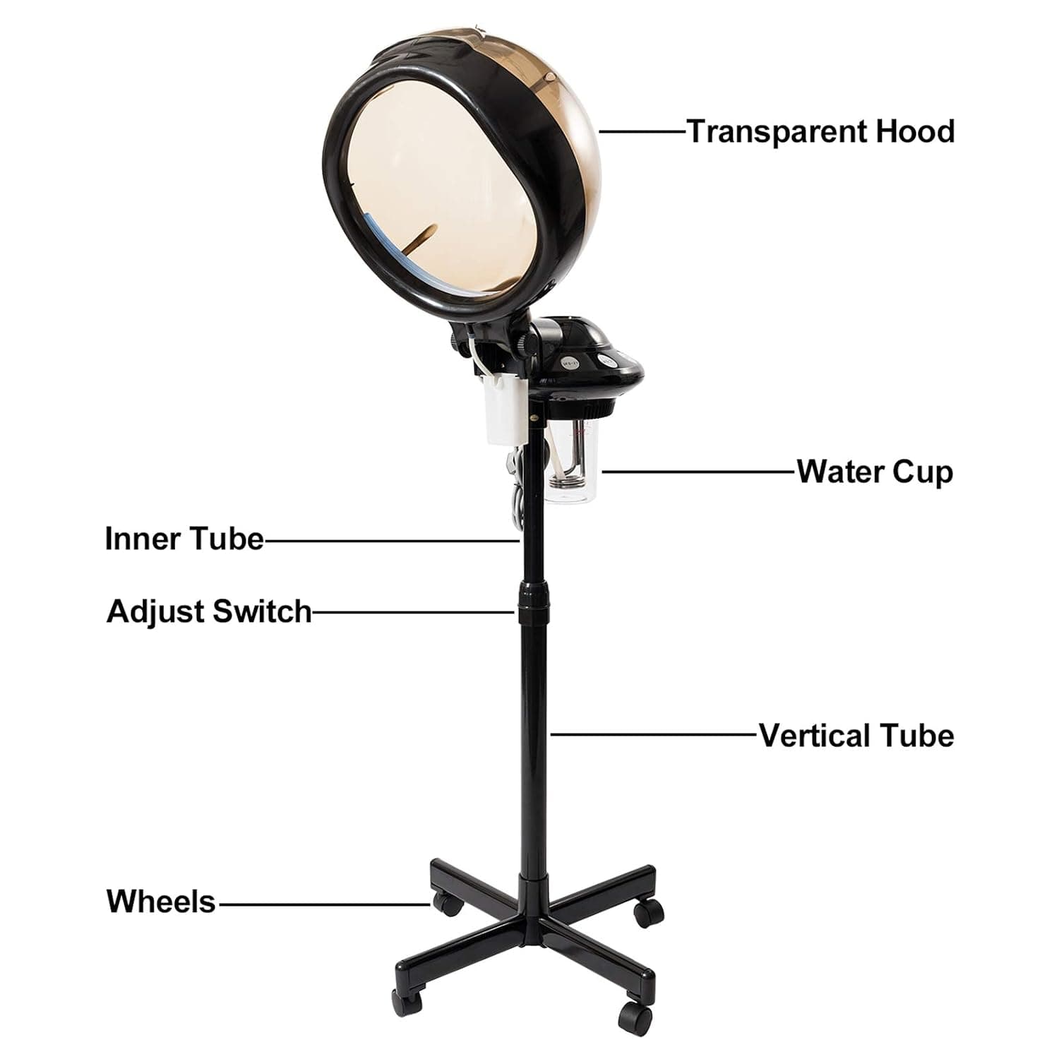 Professional 650W Adjustable Hooded Floor Hair Bonnet Dryer Stand Up Rolling Base Salon Equipment Hair Treatment Steamer Machine with Wheels