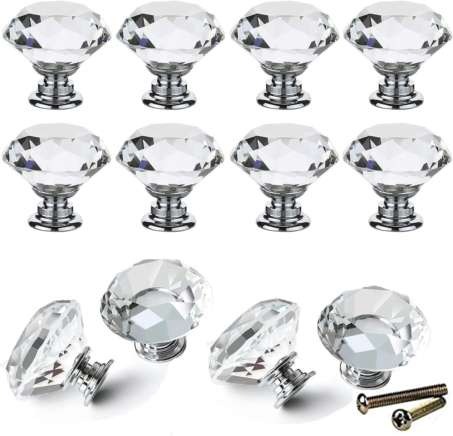 Grneric MXD 12PCS 30mm Clear Crystal Glass Door Knobs Cupboard Cabinet Handle Drawer Pull Handle with Screw…