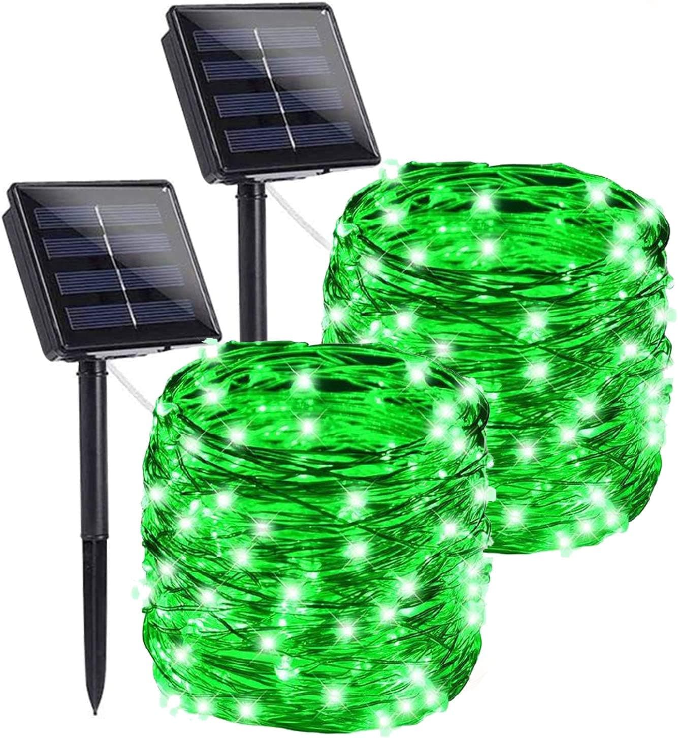 YUESUO Solar String Lights（2 Pack）, 400 LED Total&132 Ft Ultra Long 8 Modes Waterproof Solar Fairy Lights, Outdoor String Lights Decorations for Gardens,Yard,Party, Christmas,Wedding（Green）