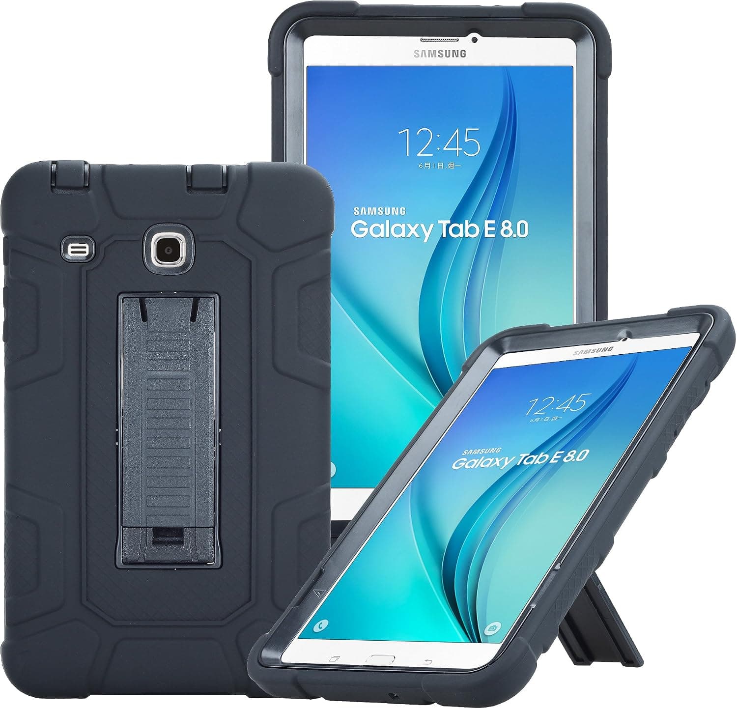 "Galaxy Tab E 8.0 Tablet" Case,ARMORCOO(TM) Heavy Duty High Impact Resistant Dual Layer Hybrid Defender Shockproof with Kickstand Armor Cover for Samsung Galaxy Tab E 8.0 SM-T377 (Black/Black)