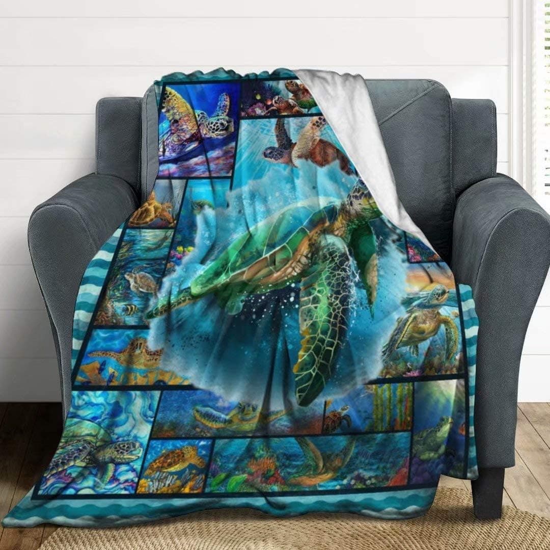 LORBUK Sea Turtle Plush Fleece Throw Blanket,Ultra-Soft Cozy Warm Blankets Warm Bed Throws for Couch Sofa and Chair，50"X60"for Teens