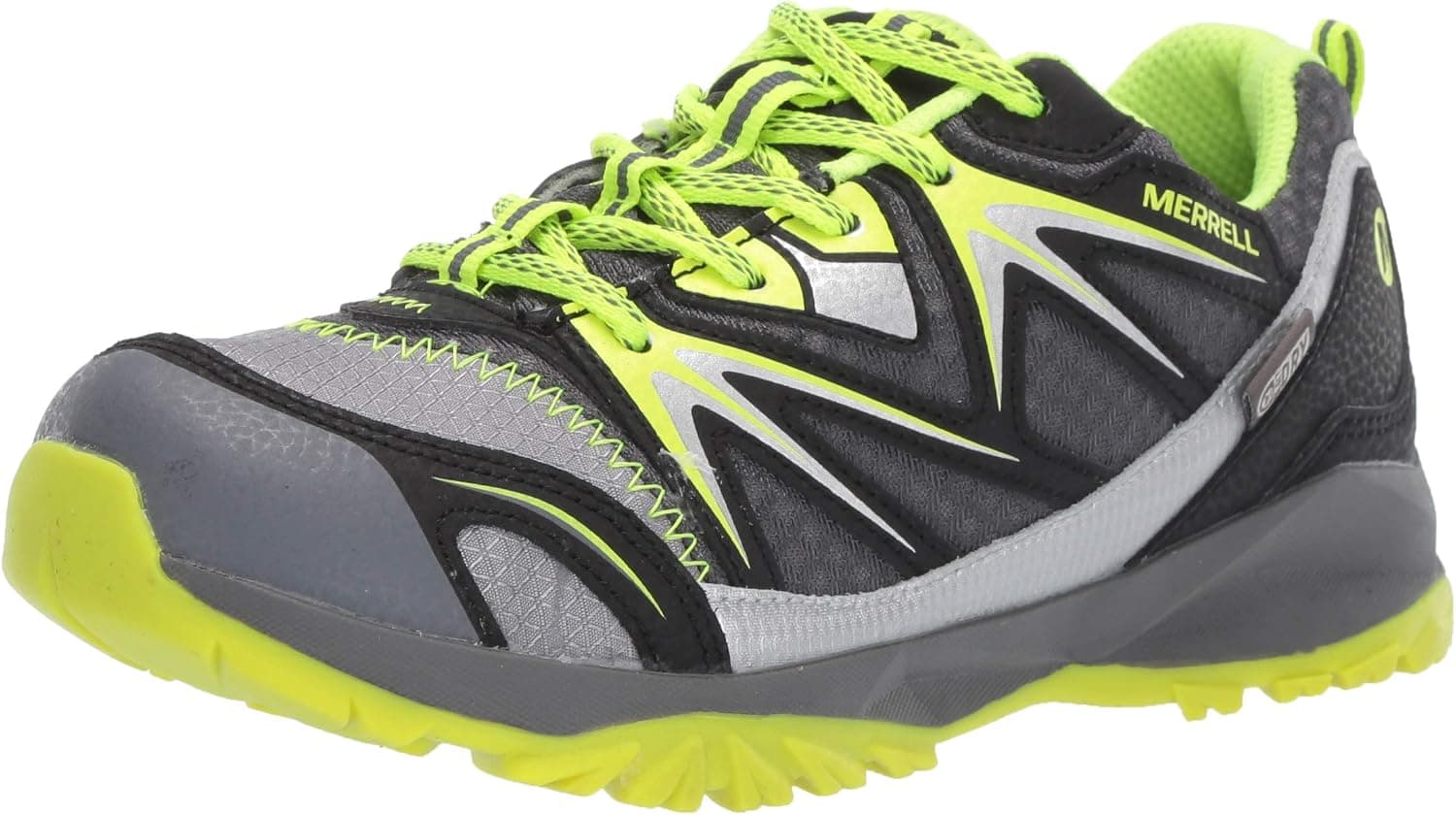Merrell Boy's Capra Bolt Low Lace WTRPF Hiking Boot, Grey/Citron, 5 M US Big Kid